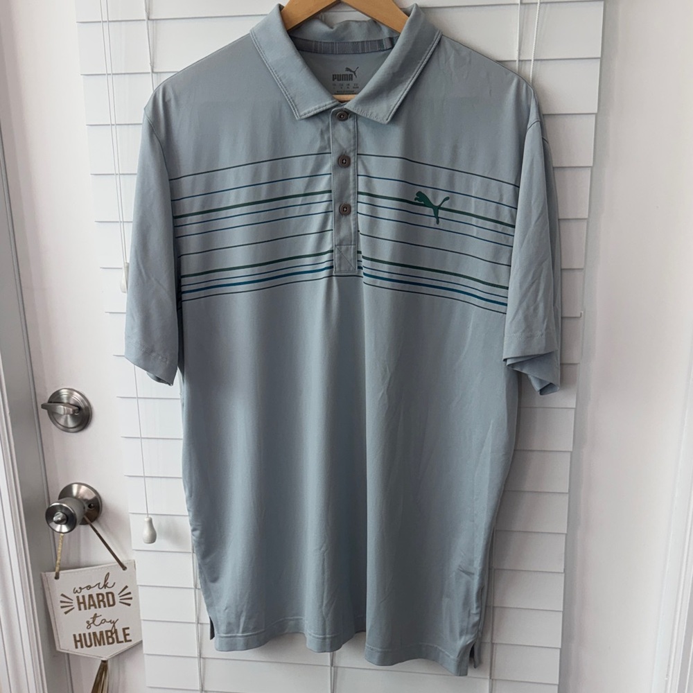 Puma Men's Light Gray Polo with Stripes